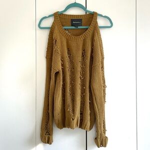 Love Marks Distressed Cold Shoulder Sweater in Mustard Yellow Size Small